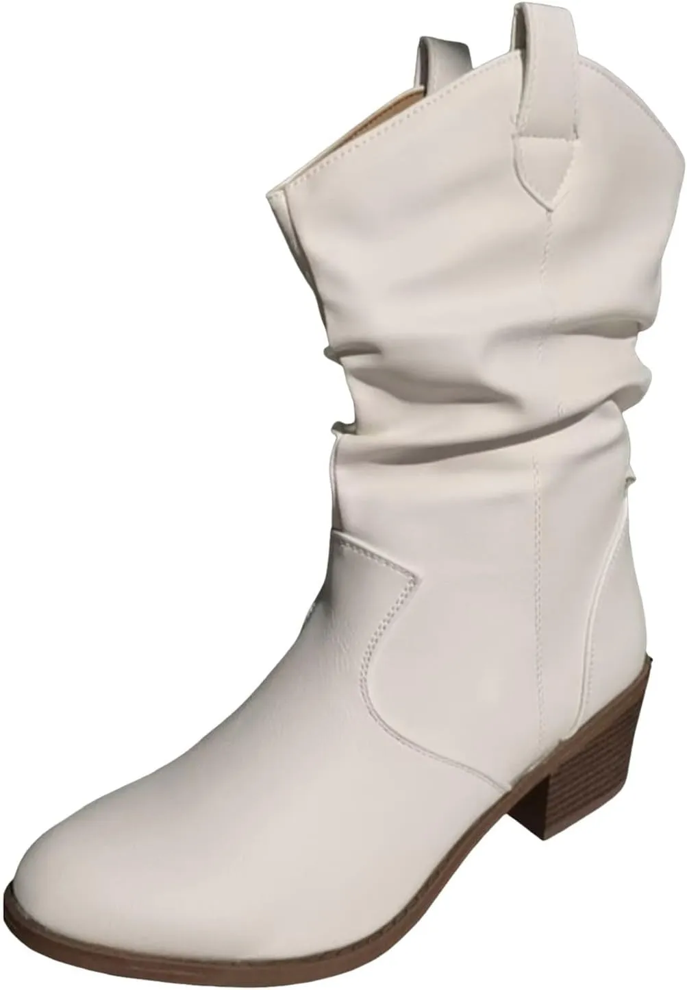 Cathalem Cowboy Boots for Women Mid Calf Modern Round toe Chunky Heel Cowgirl Ankle Boots with Pull On Tabs Country Boots
