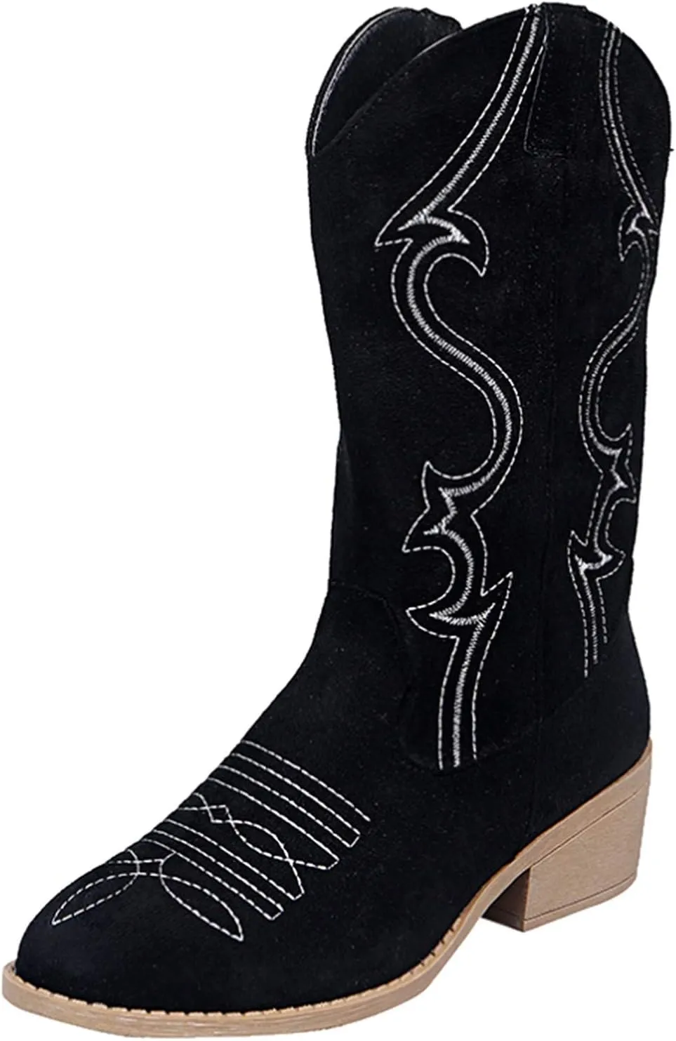 Cathalem Cowboy Boots for Women Mid CalfWestern Boots Women Wide Calf Embroidered Round Toe Square Heel Cowgirl Cowboy Boots