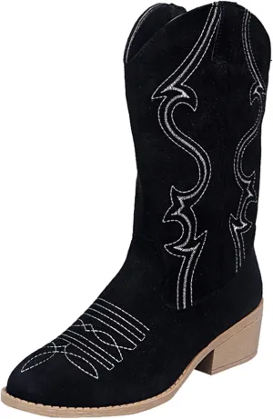 Cathalem Cowboy Boots for Women Mid CalfWestern Boots Women Wide Calf Embroidered Round Toe Square Heel Cowgirl Cowboy Boots