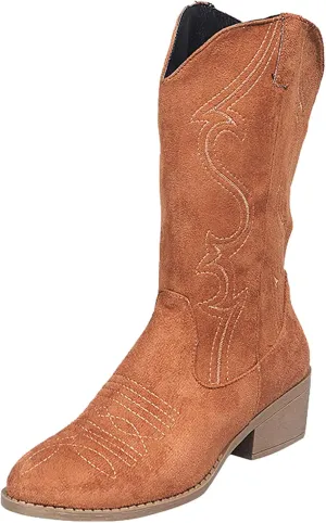 Cathalem Cowboy Boots for Women Mid CalfWestern Boots Women Wide Calf Embroidered Round Toe Square Heel Cowgirl Cowboy Boots