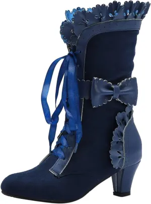 Cathalem Halloween Boots for Women, 2024 Vintage Victorian Boots 70s Lace Up Mid Calf Renaissance Boots Fall Winter Boots