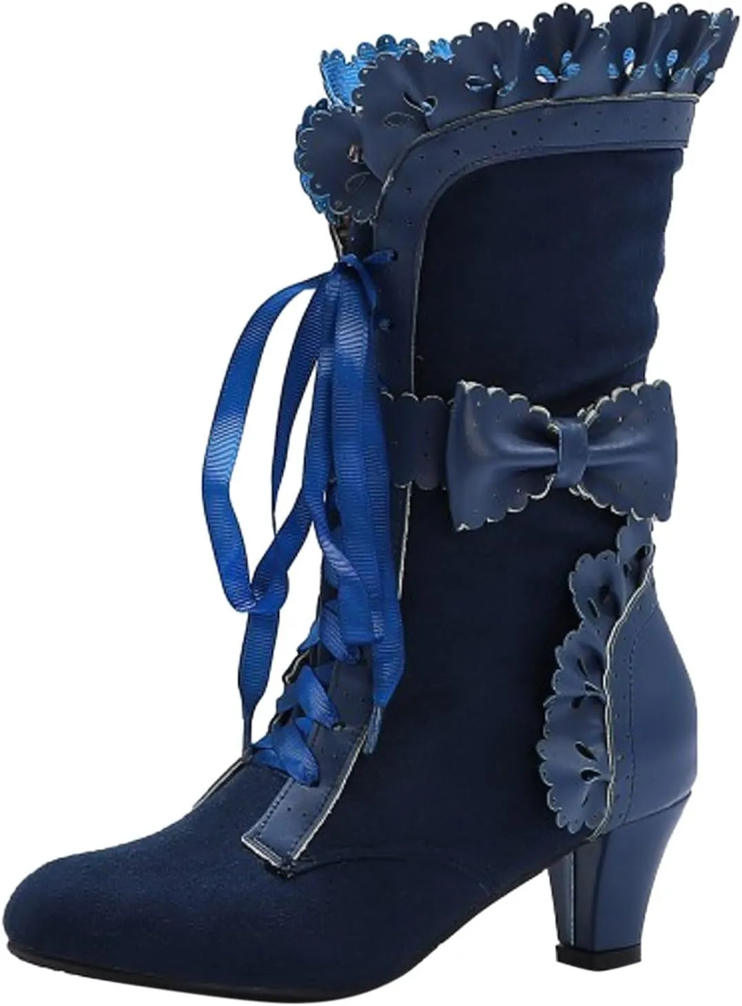 Cathalem Halloween Boots for Women, 2024 Vintage Victorian Boots 70s Lace Up Mid Calf Renaissance Boots Fall Winter Boots