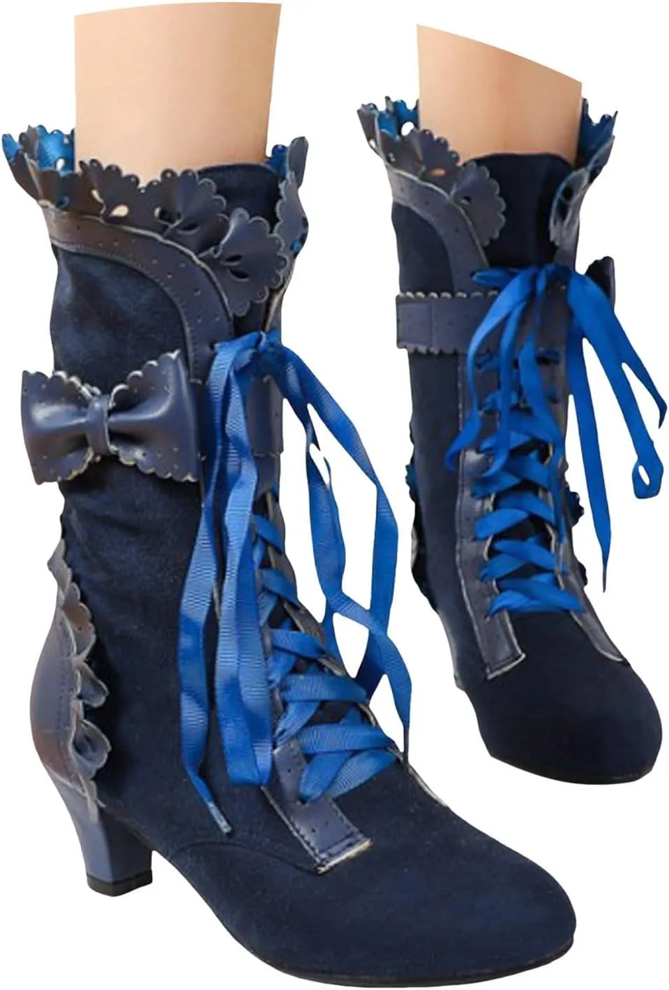 Cathalem Halloween Boots for Women, 2024 Vintage Victorian Boots 70s Lace Up Mid Calf Renaissance Boots Fall Winter Boots