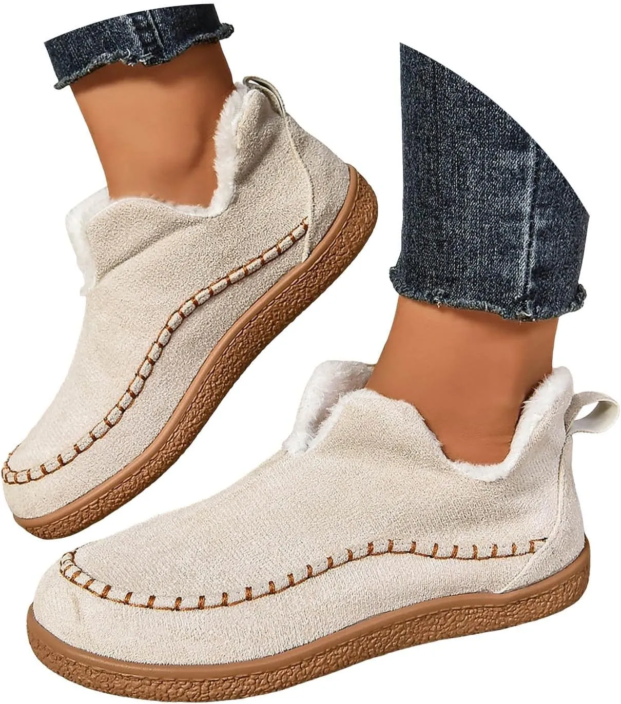 Cathalem Snow Boots for Women Winter Warm Booties Fur Lined Anti-Slip Ankle Boots Outdoor Slip On Booties Comfortable Warm Shoes