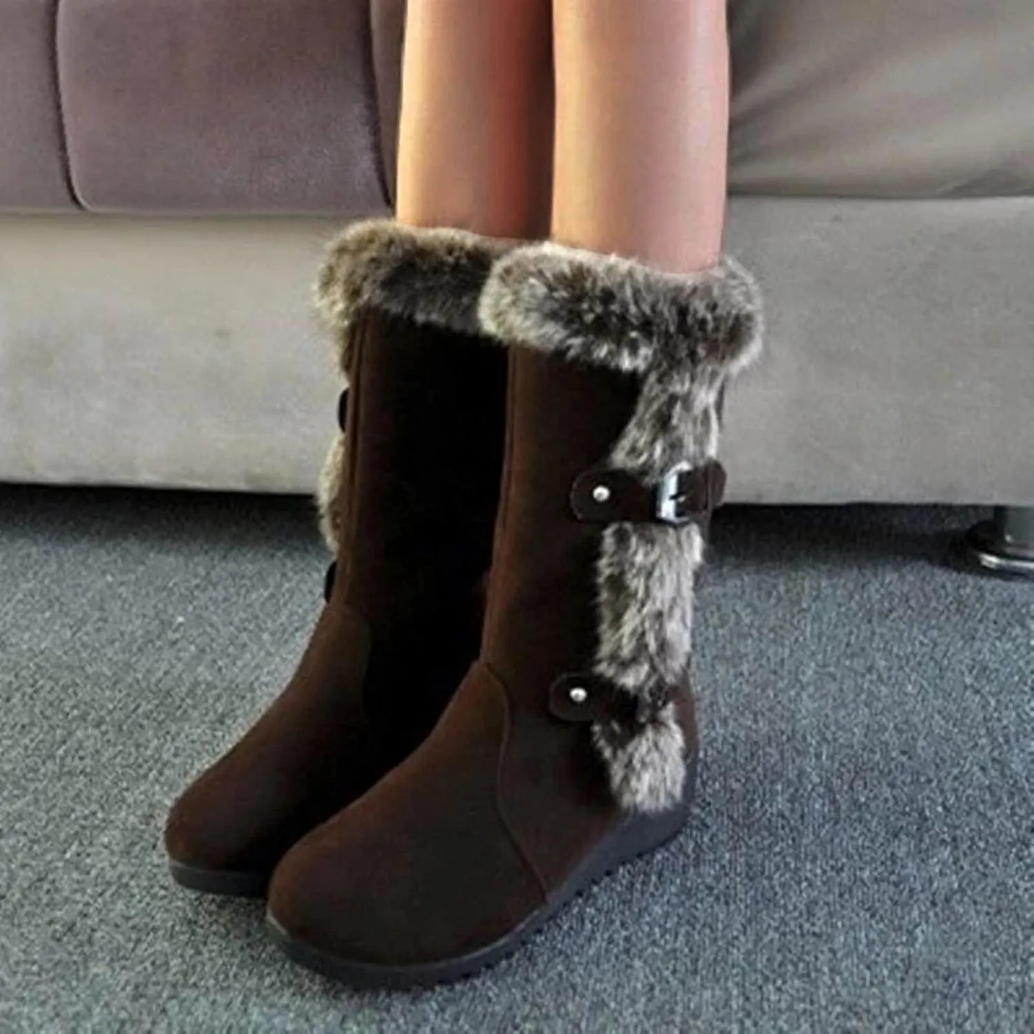 Cathalem Winter Boots for Women 2024 New Mid Calf Warm Faux Fur Lined Waterproof Lace Up Snow Boots Outdoor Boots
