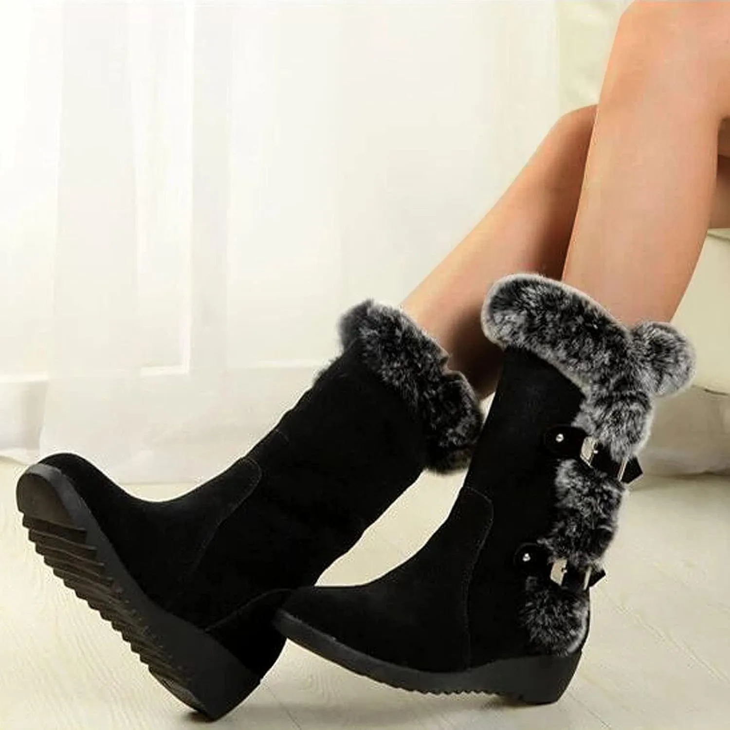 Cathalem Winter Boots for Women 2024 New Mid Calf Warm Faux Fur Lined Waterproof Lace Up Snow Boots Outdoor Boots
