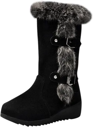 Cathalem Winter Boots for Women 2024 New Mid Calf Warm Faux Fur Lined Waterproof Lace Up Snow Boots Outdoor Boots