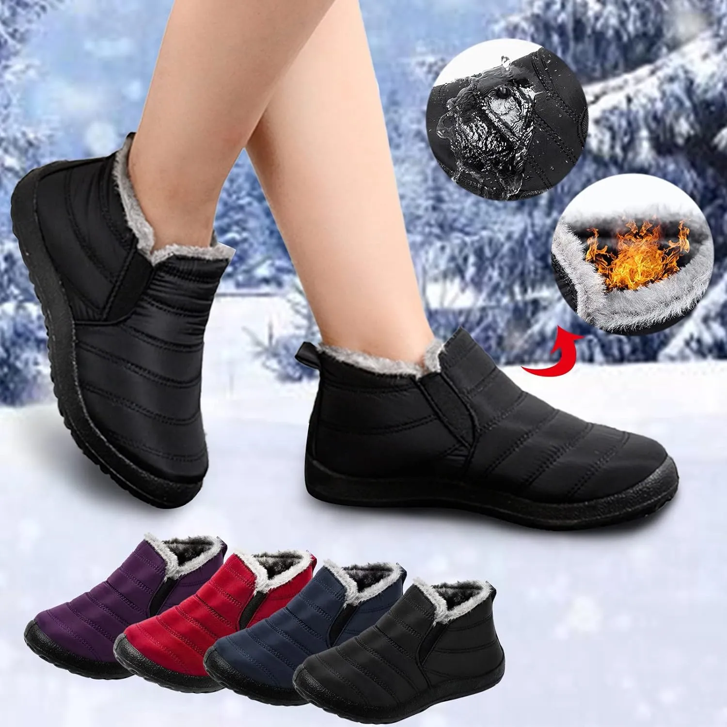 Cathalem Winter Boots for Women 2024, Womens Snow Boots Warm Ankle Bootie Comfortable Slip On Outdoor Fur Lined Winter Shoe