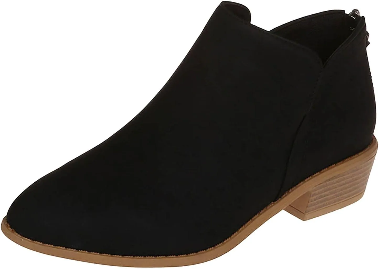 Cathalem Women's Ankle Boots Chunky Cutout Heel Pointed Toe Short Booties Shoes Ankle Booties Vintage Slip On Flat Short Boots Ladies Fashion Low Heel Boot Womens Casual Shoes
