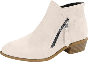 Cathalem Womens Ankle Boots, Womens Boots Fall 2024 Ankle Booties Vintage Slip on Round Toe Side Zipper Chunky Block Booties
