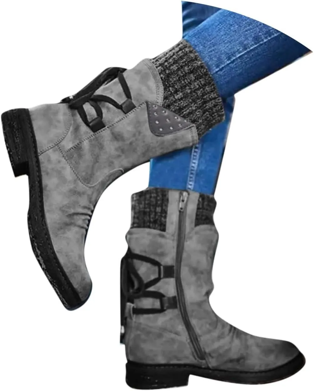 Cathalem Women's Snow Winter Boots Mid Calf Warm Faux Fur Lined Lace Up Anti-slip Outdoor Boots Women's Snow Boots