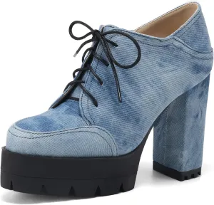 Chunky Heel Oxfords Women Lace Up Platform Derby