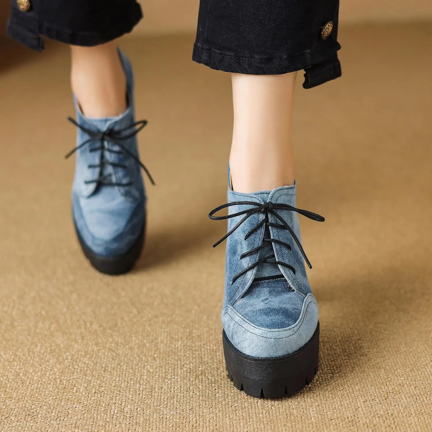 Chunky Heel Oxfords Women Lace Up Platform Derby