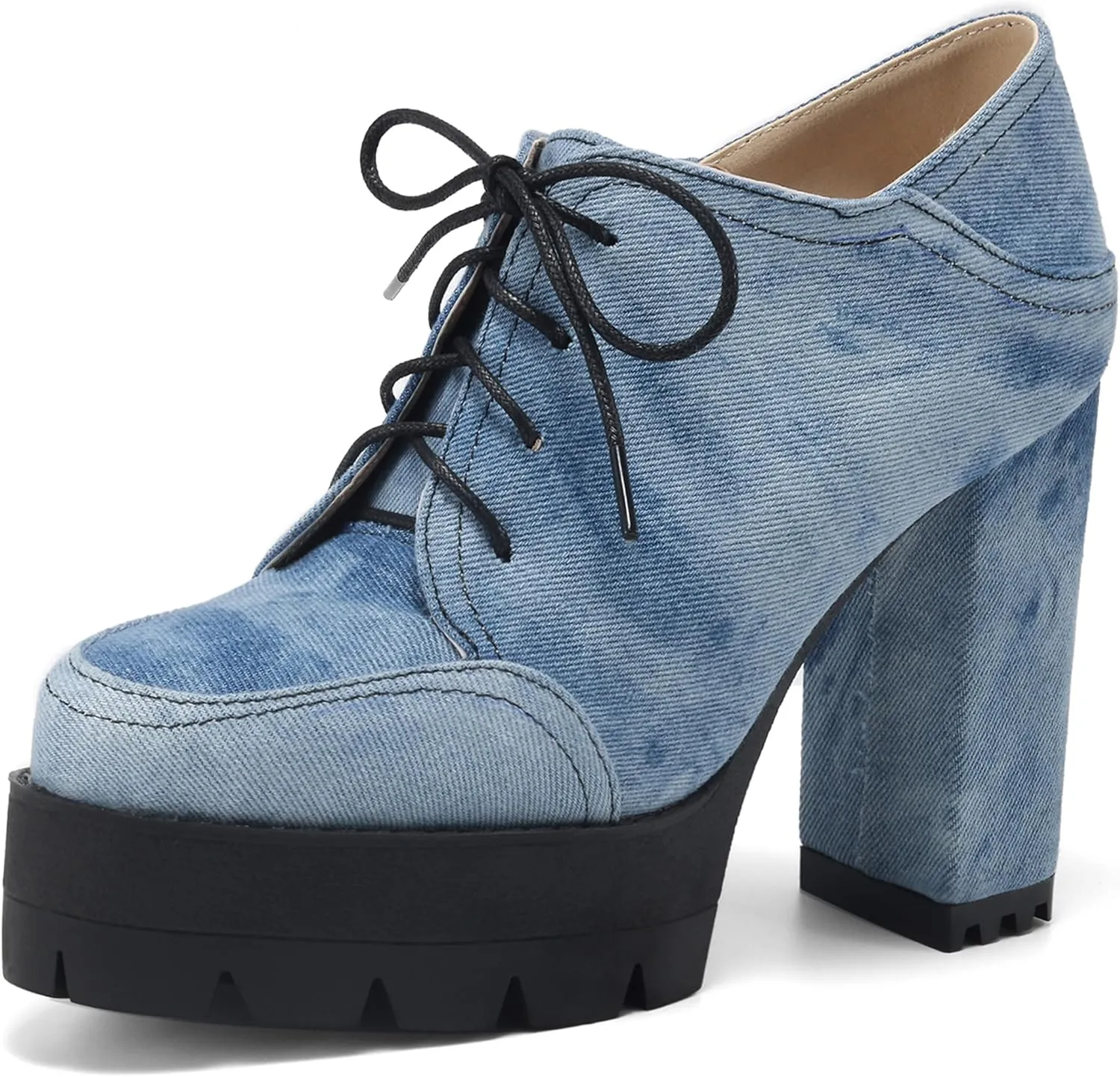 Chunky Heel Oxfords Women Lace Up Platform Derby