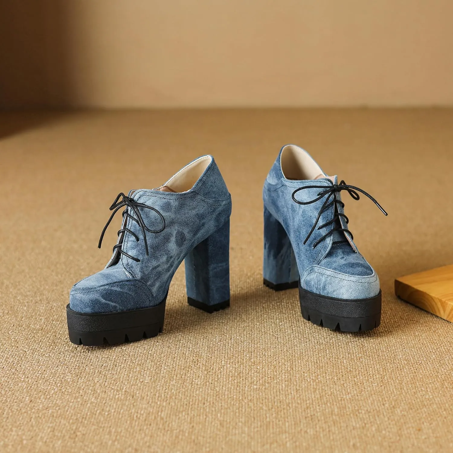 Chunky Heel Oxfords Women Lace Up Platform Derby