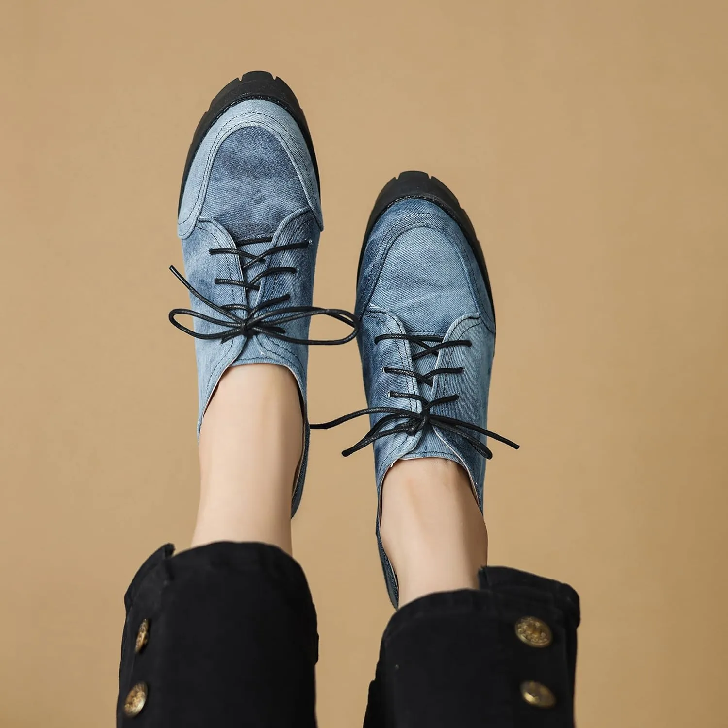 Chunky Heel Oxfords Women Lace Up Platform Derby