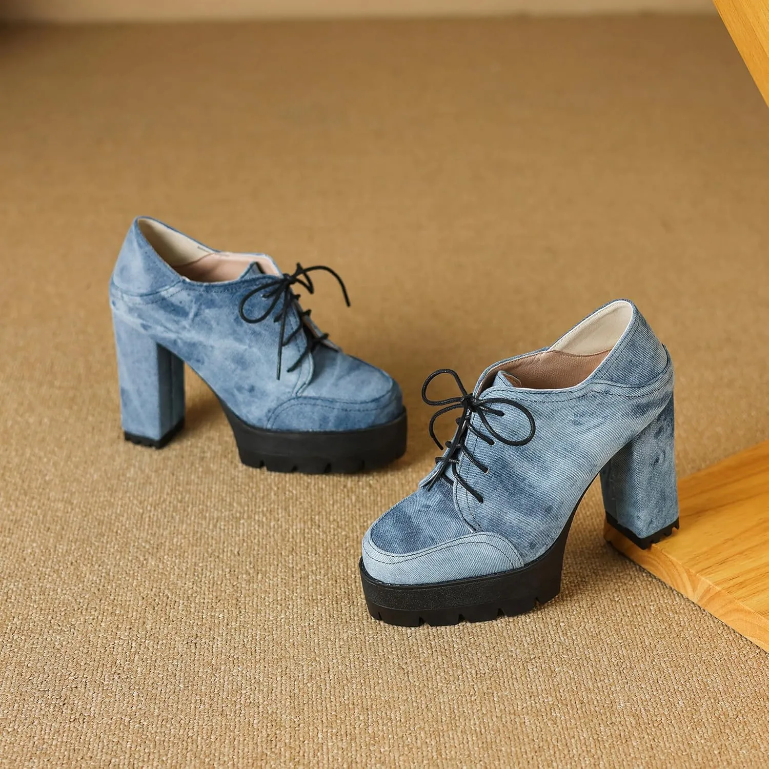 Chunky Heel Oxfords Women Lace Up Platform Derby
