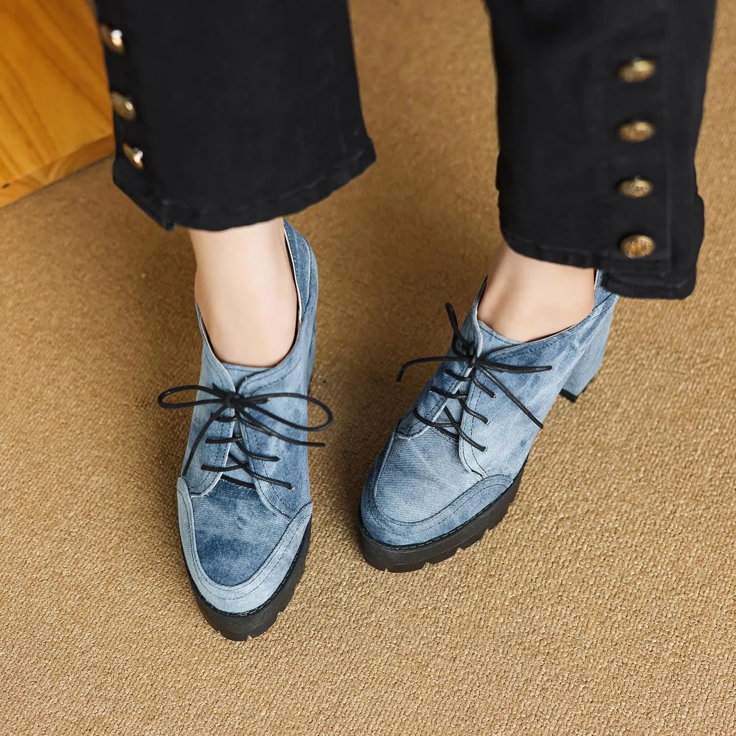 Chunky Heel Oxfords Women Lace Up Platform Derby