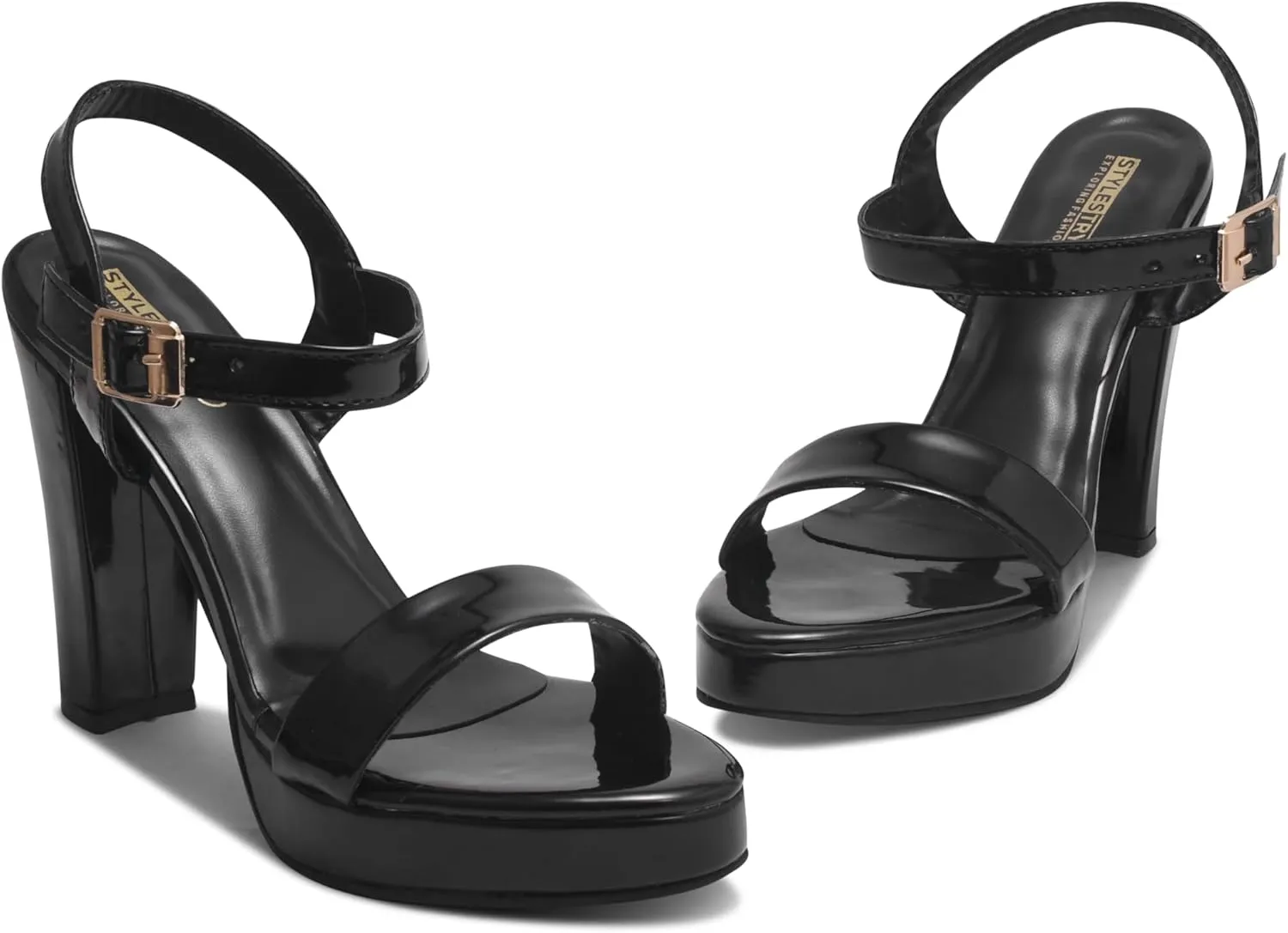Classy Black Patent Block Heels for Women and Girls  Elegant Comfortable High Heel Sandals for Parties, Weddings, and Special Occasions