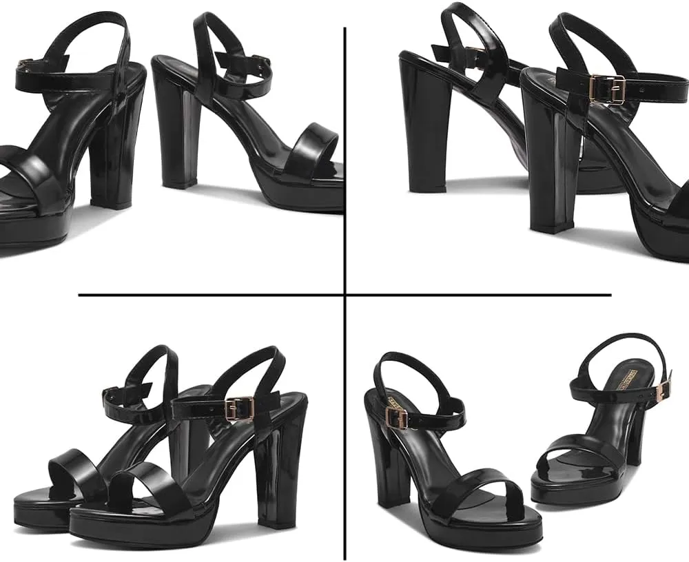 Classy Black Patent Block Heels for Women and Girls  Elegant Comfortable High Heel Sandals for Parties, Weddings, and Special Occasions