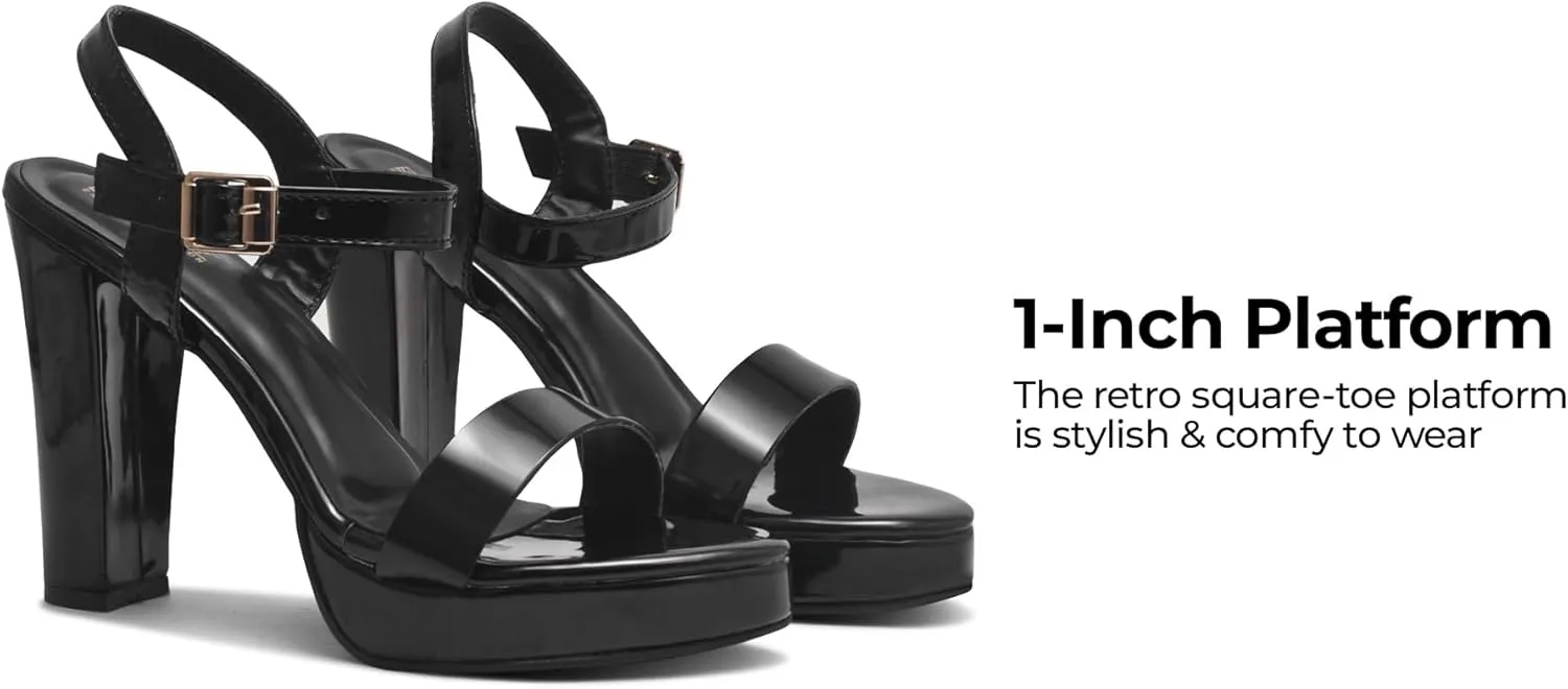Classy Black Patent Block Heels for Women and Girls  Elegant Comfortable High Heel Sandals for Parties, Weddings, and Special Occasions