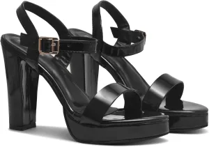 Classy Black Patent Block Heels for Women and Girls  Elegant Comfortable High Heel Sandals for Parties, Weddings, and Special Occasions