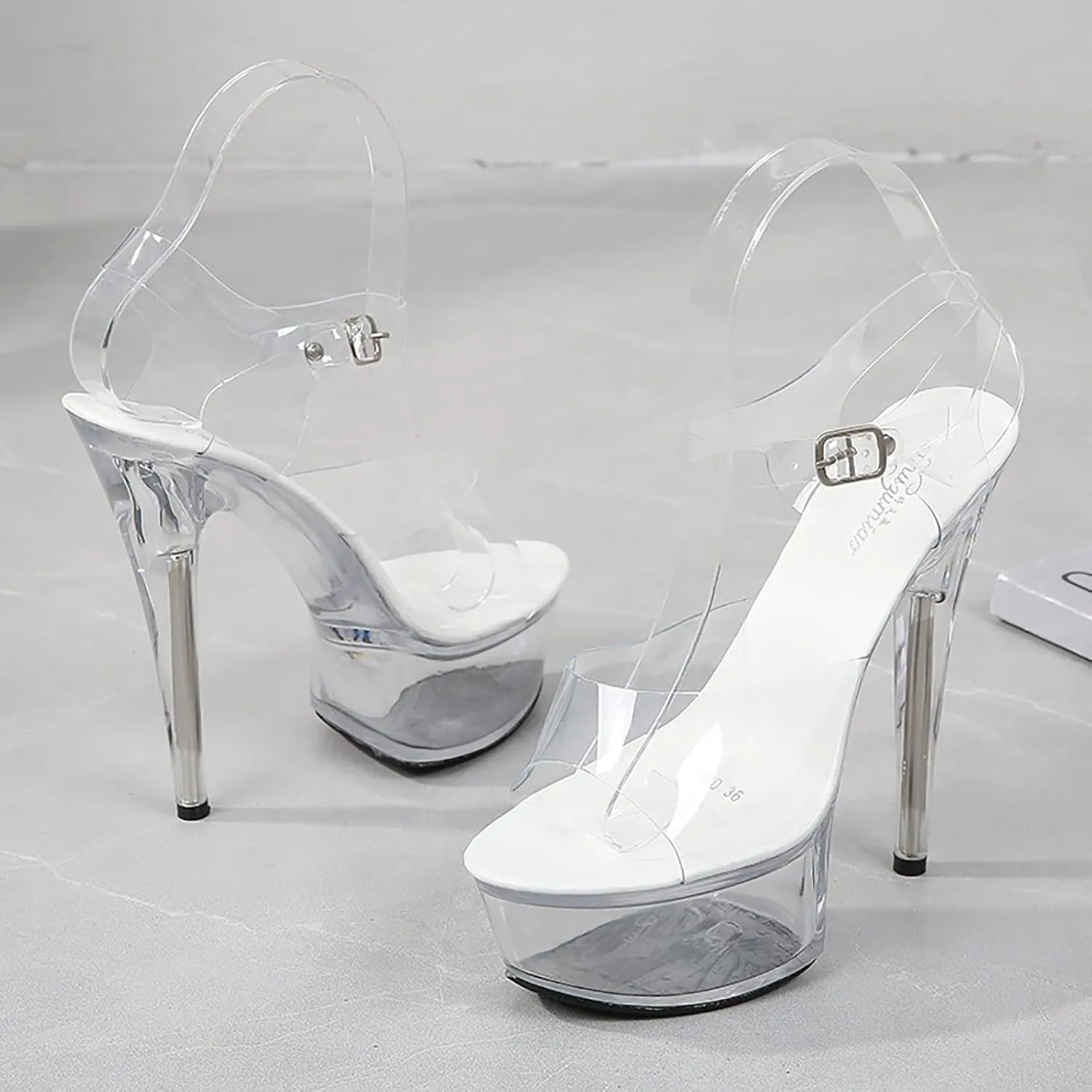 Clear Heels for Women Platform Heeled Stiletto Sandals Round Open Toe Slip on Heels Sexy Party High Heels Slippers