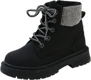 Combat Ankle Boots Kids Girls Dress Booties Platform Chunky Block Heel Boots Side Zipper Combat Shoes Snow Boots