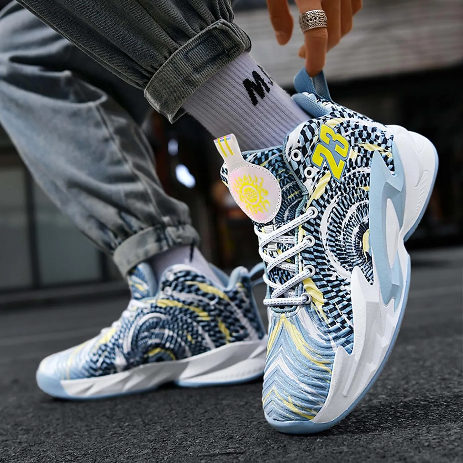 Cool Color Matching Lace up Basketball Shoes for Men Women Travel Hiking Shoes