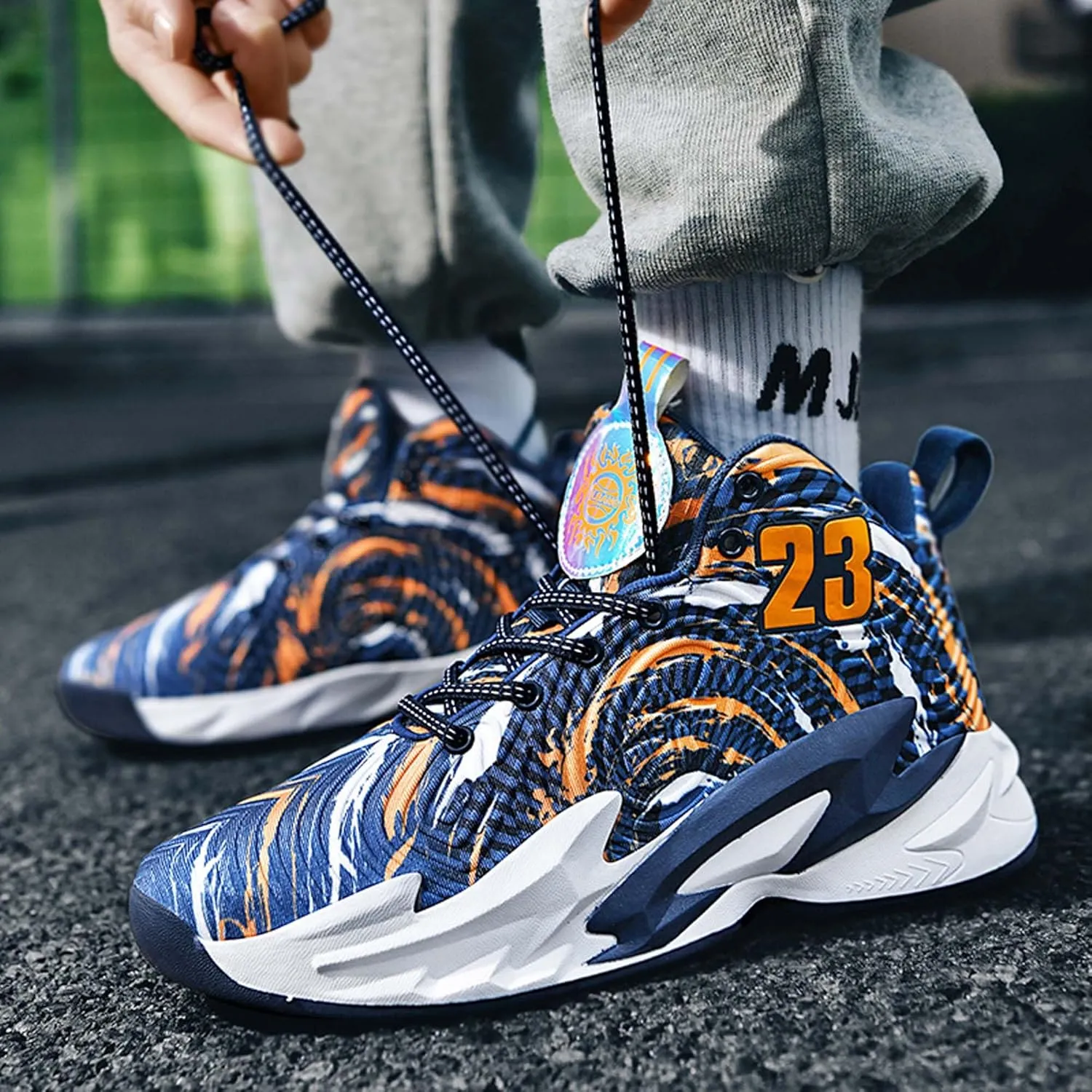 Cool Color Matching Lace up Basketball Shoes for Men Women Travel Hiking Shoes