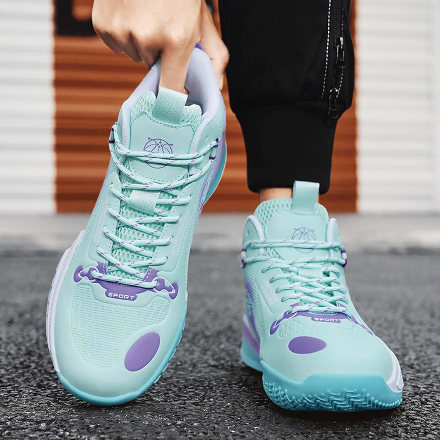 Cool Colored Lace Up Basketball Shoes for Men Women, Comfortable Backpack Hiking Shoes
