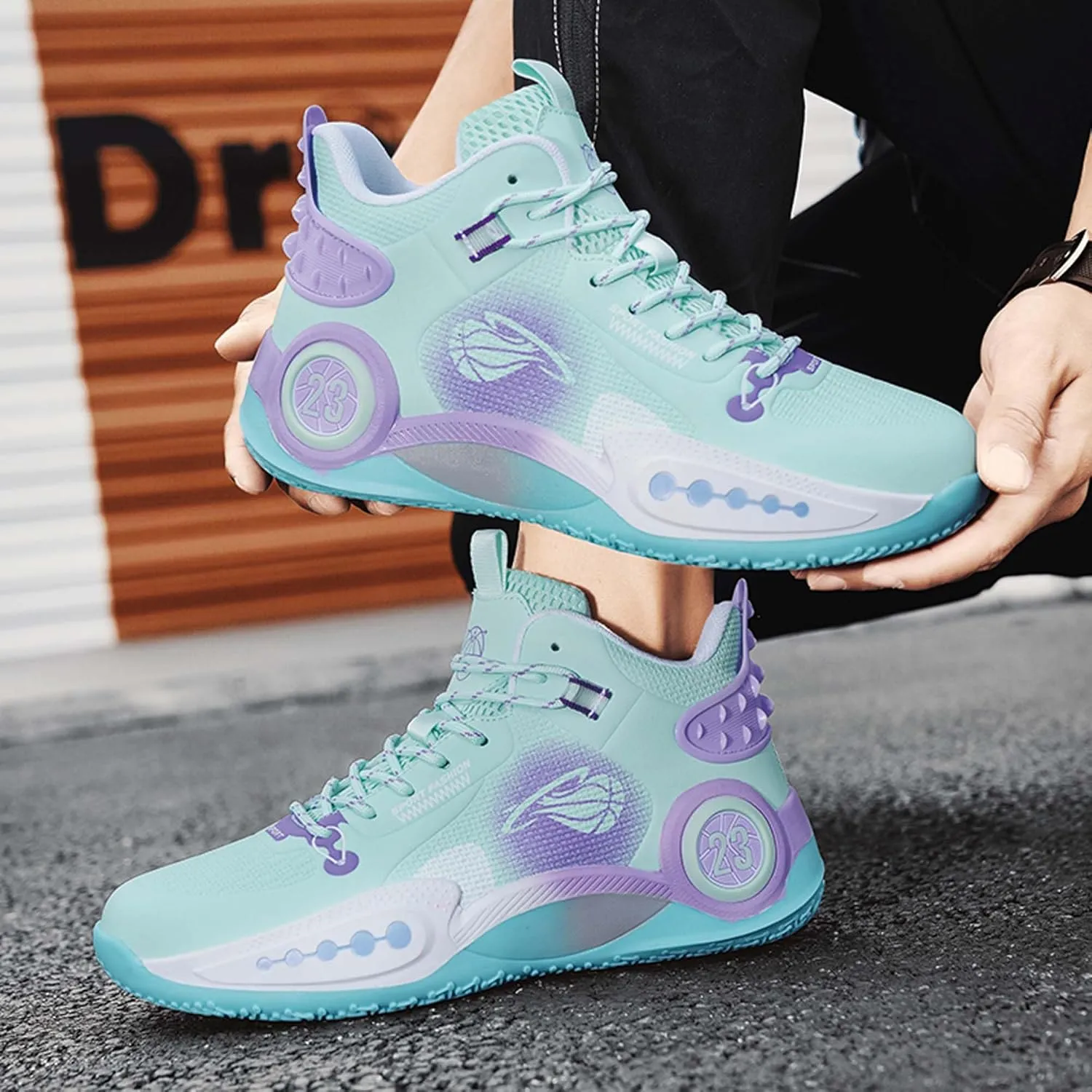 Cool Colored Lace Up Basketball Shoes for Men Women, Comfortable Backpack Hiking Shoes