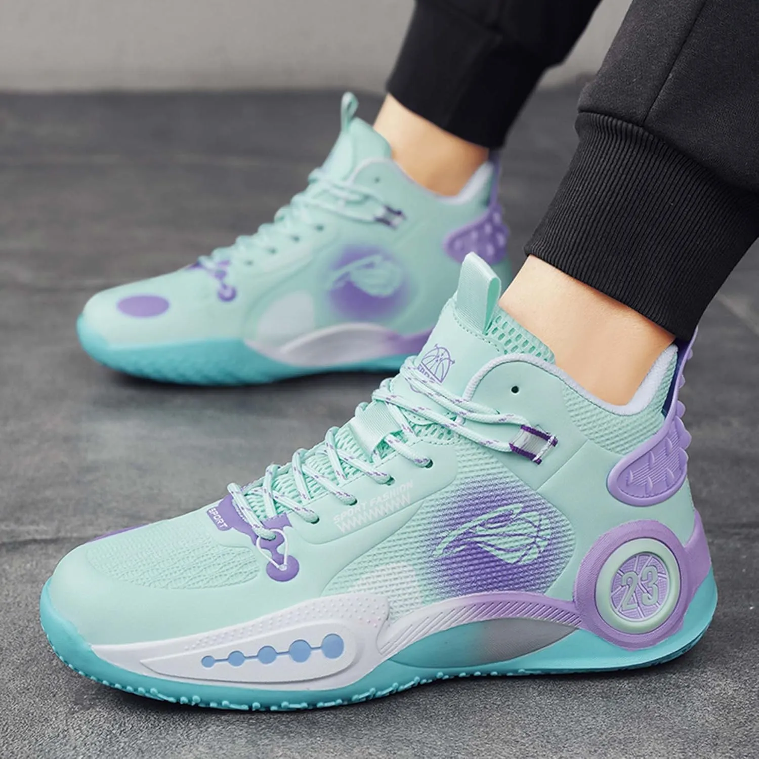 Cool Colored Lace Up Basketball Shoes for Men Women, Comfortable Backpack Hiking Shoes