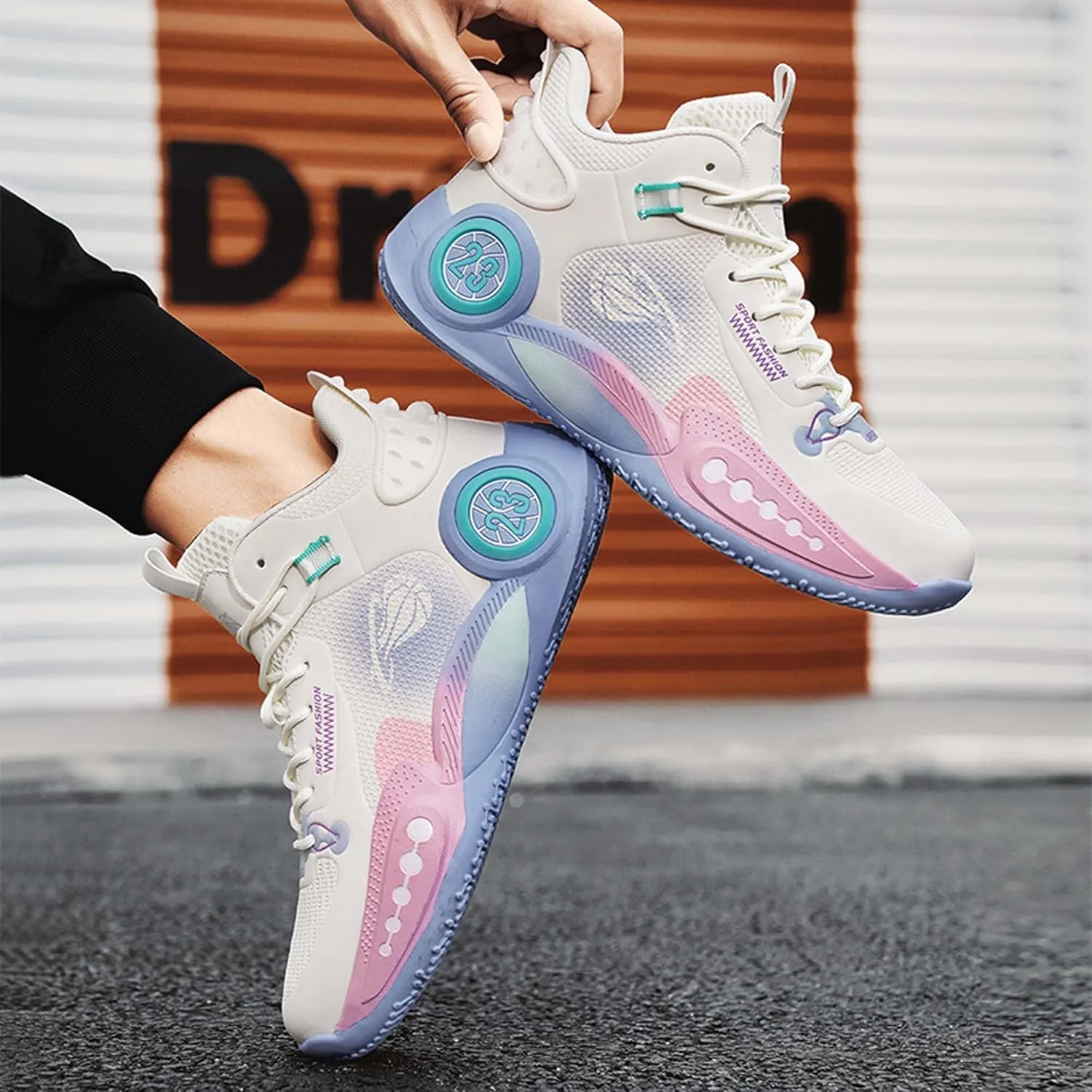 Cool Colored Lace Up Basketball Shoes for Men Women, Comfortable Backpack Hiking Shoes