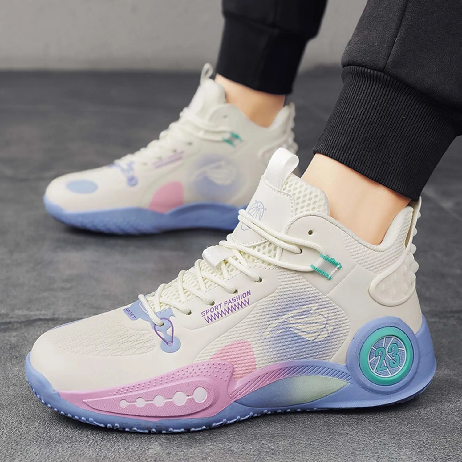 Cool Colored Lace Up Basketball Shoes for Men Women, Comfortable Backpack Hiking Shoes