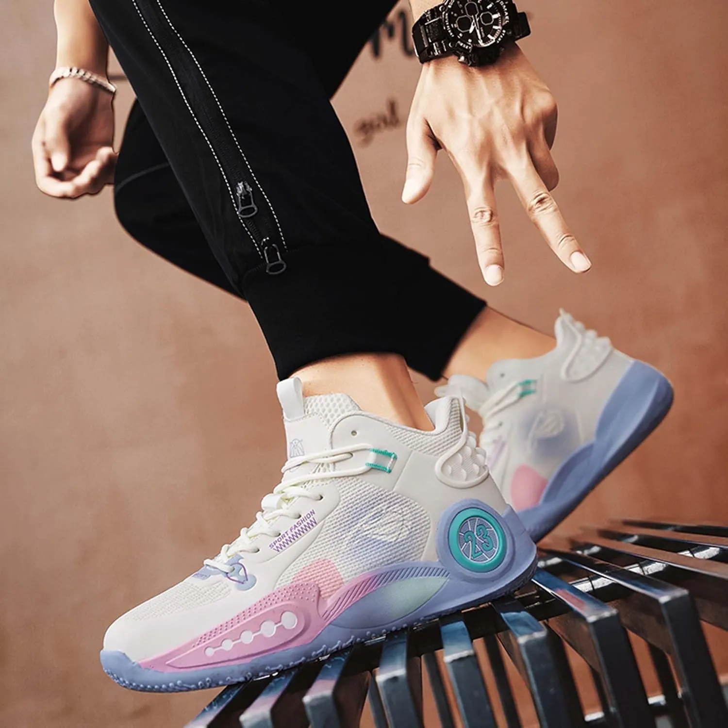Cool Colored Lace Up Basketball Shoes for Men Women, Comfortable Backpack Hiking Shoes