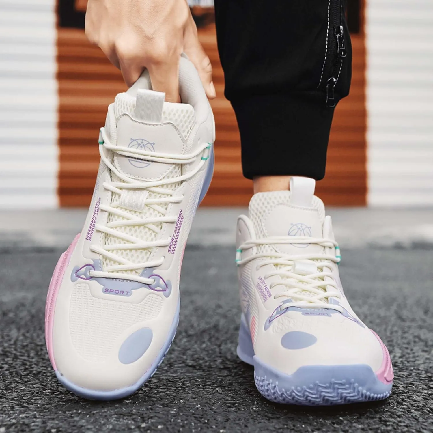 Cool Colored Lace Up Basketball Shoes for Men Women, Comfortable Backpack Hiking Shoes