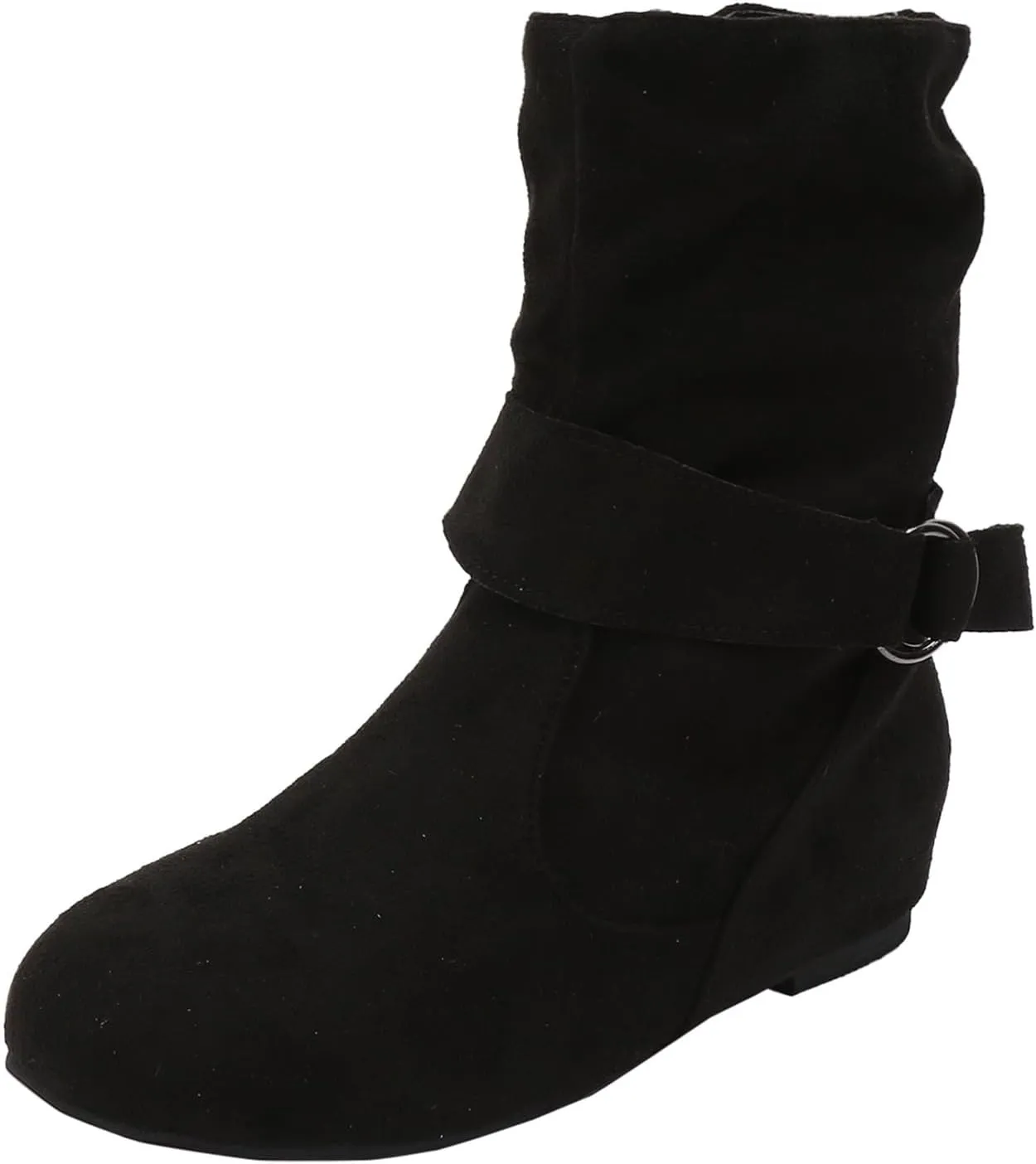 Cowboy Boots for Women With No Heels Slouchy Ruched Suede Round Toe Ankle Booties Boots Side zipper Mid Calf Fashion Boots