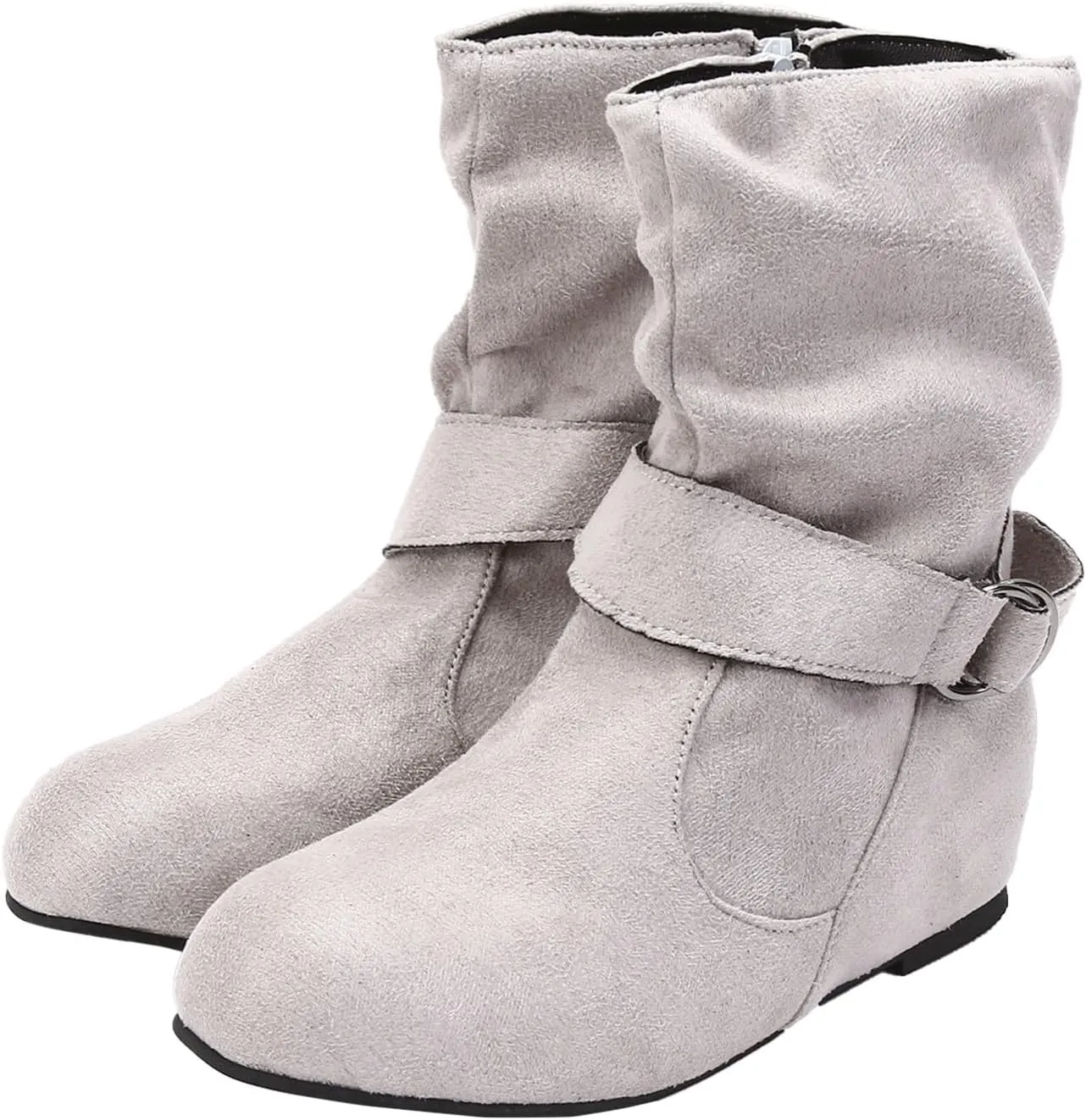 Cowboy Boots for Women With No Heels Slouchy Ruched Suede Round Toe Ankle Booties Boots Side zipper Mid Calf Fashion Boots