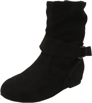 Cowboy Boots for Women With No Heels Slouchy Ruched Suede Round Toe Ankle Booties Boots Side zipper Mid Calf Fashion Boots