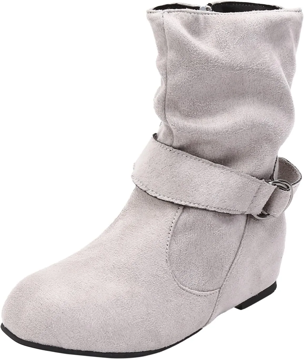 Cowboy Boots for Women With No Heels Slouchy Ruched Suede Round Toe Ankle Booties Boots Side zipper Mid Calf Fashion Boots
