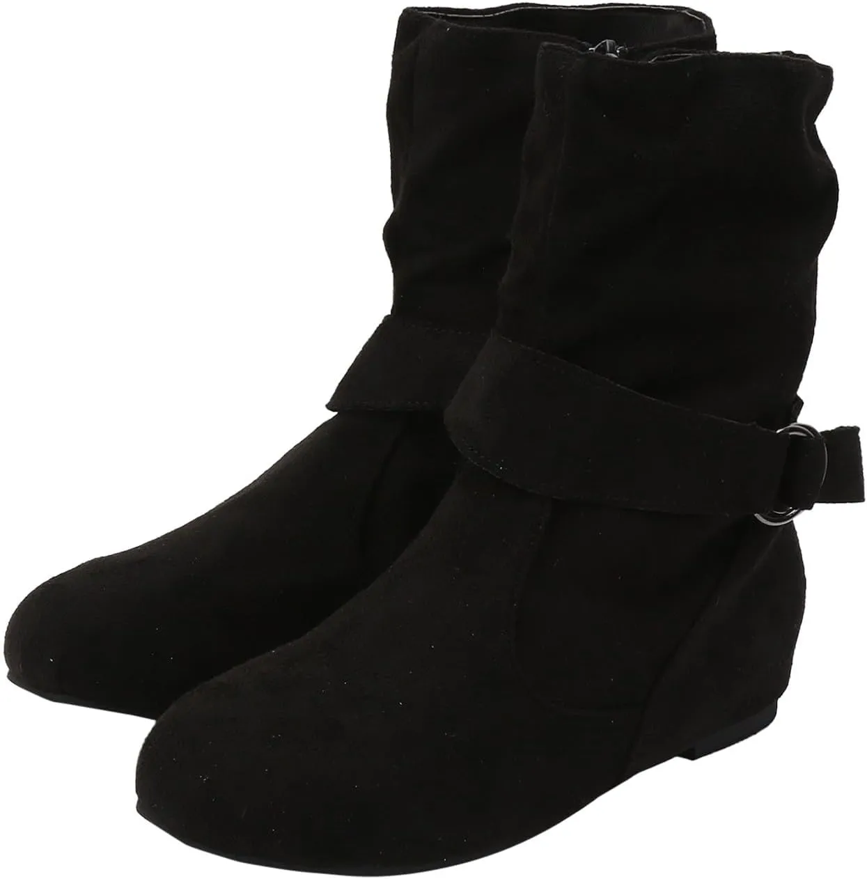 Cowboy Boots for Women With No Heels Slouchy Ruched Suede Round Toe Ankle Booties Boots Side zipper Mid Calf Fashion Boots