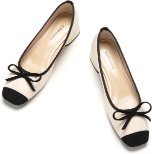 C.Paravano Women's Pump | Square Toe Low Block Heels | Closed Toe Chunky Heels | Leather Low Heel Pumps | Dress Wedding Shoes