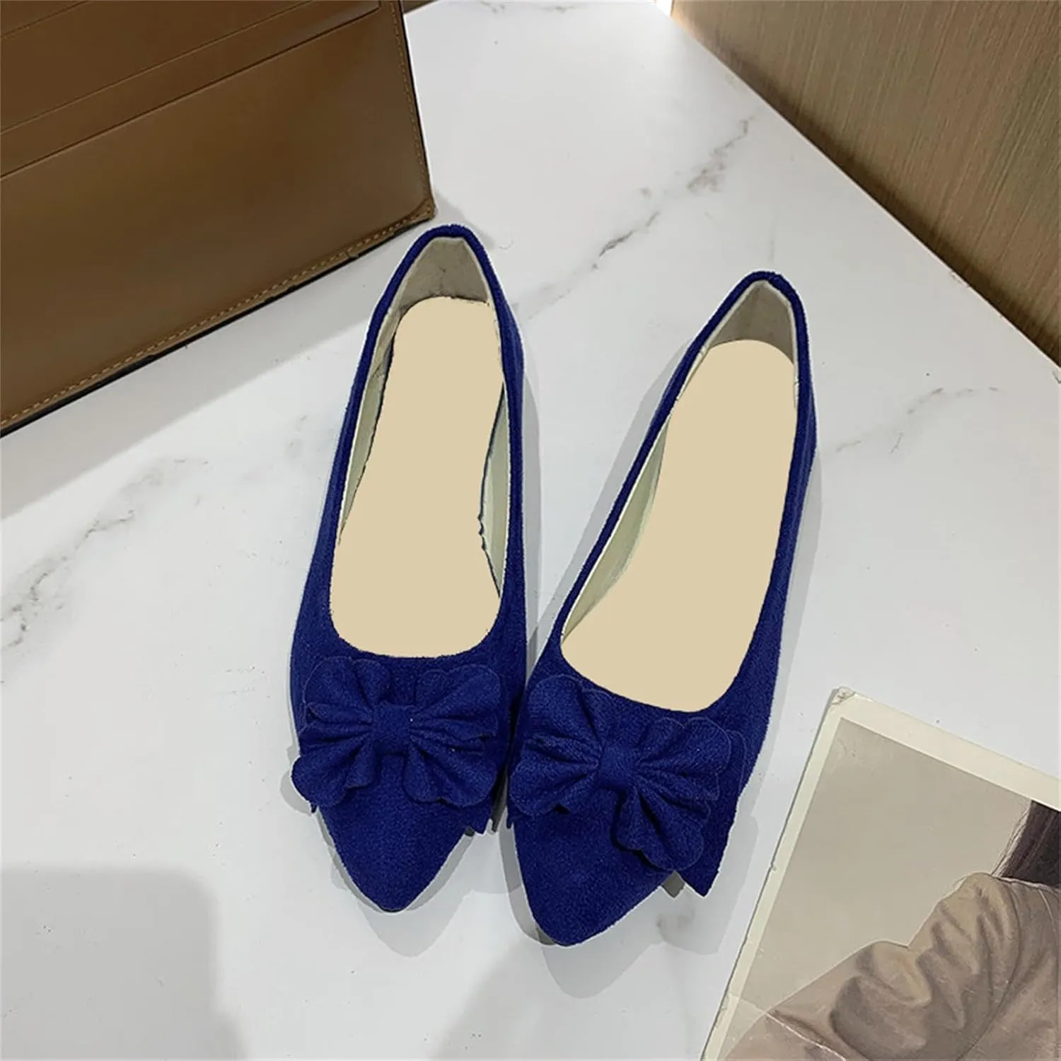 CRNTCEM Women's Pointed Toe Ballet Flats Bow-Knot Comfortable Light Weight Loafers Summer Outdoor Soft Formal Business Wedding Casual Shoes