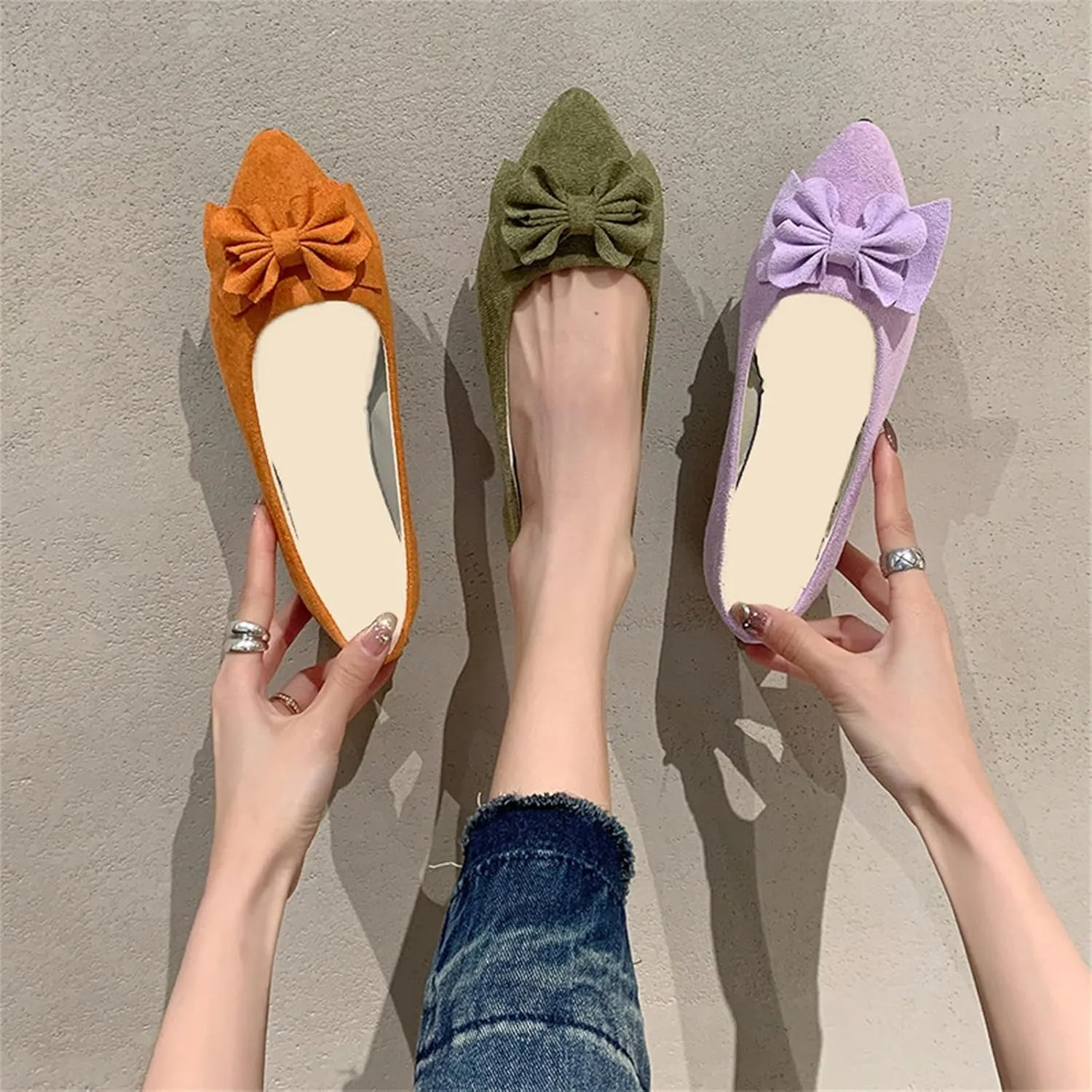 CRNTCEM Women's Pointed Toe Ballet Flats Bow-Knot Comfortable Light Weight Loafers Summer Outdoor Soft Formal Business Wedding Casual Shoes