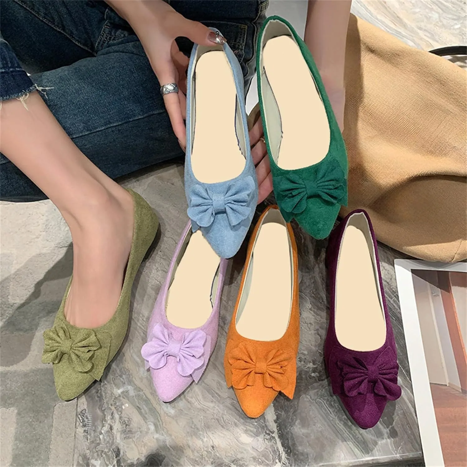 CRNTCEM Women's Pointed Toe Ballet Flats Bow-Knot Comfortable Light Weight Loafers Summer Outdoor Soft Formal Business Wedding Casual Shoes
