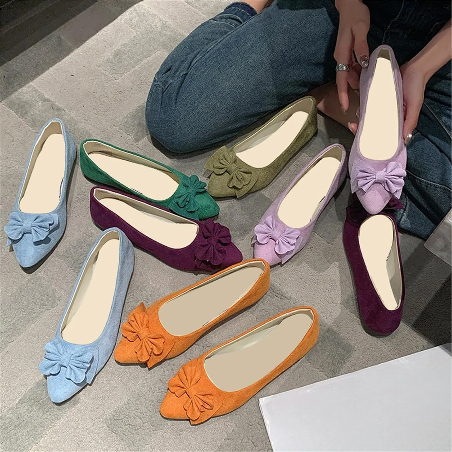 CRNTCEM Women's Pointed Toe Ballet Flats Bow-Knot Comfortable Light Weight Loafers Summer Outdoor Soft Formal Business Wedding Casual Shoes