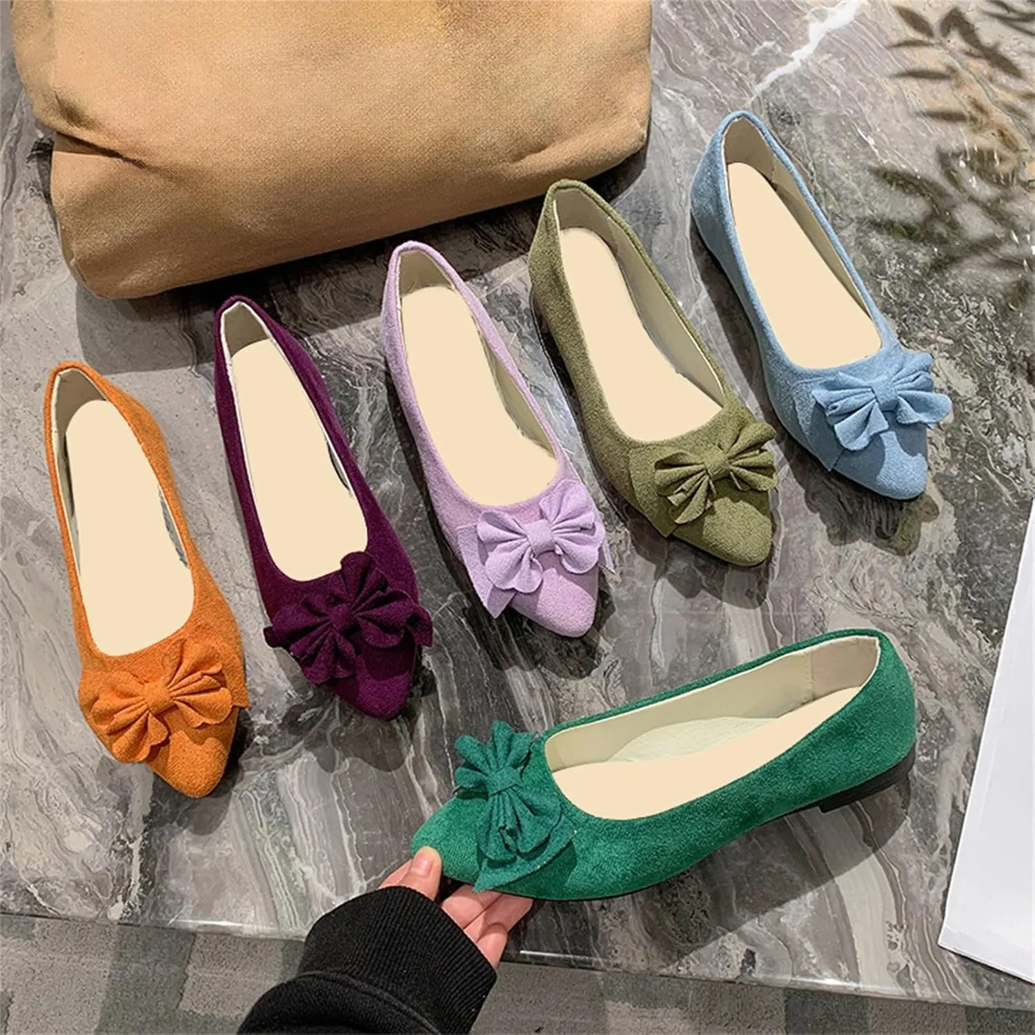 CRNTCEM Women's Pointed Toe Ballet Flats Bow-Knot Comfortable Light Weight Loafers Summer Outdoor Soft Formal Business Wedding Casual Shoes