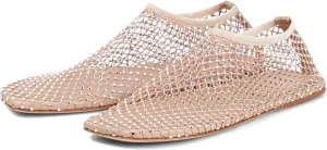 Crystal-Embellished Mesh Flats Square Toe Rhinestone Ballet Flat Slip On Ballerina Shoes Comfort Casual Glitter Flat Shoe for Woman