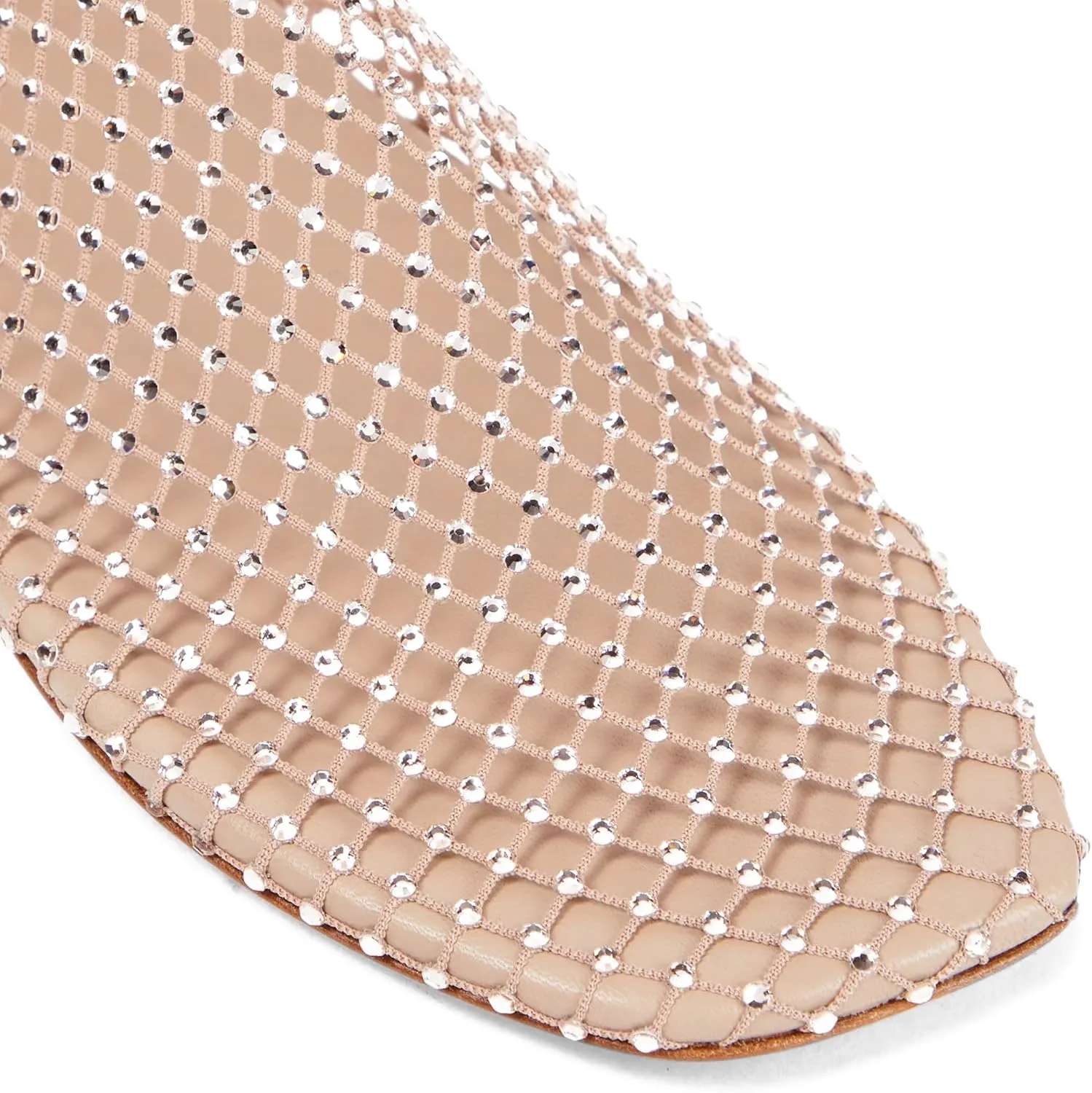 Crystal-Embellished Mesh Flats Square Toe Rhinestone Ballet Flat Slip On Ballerina Shoes Comfort Casual Glitter Flat Shoe for Woman